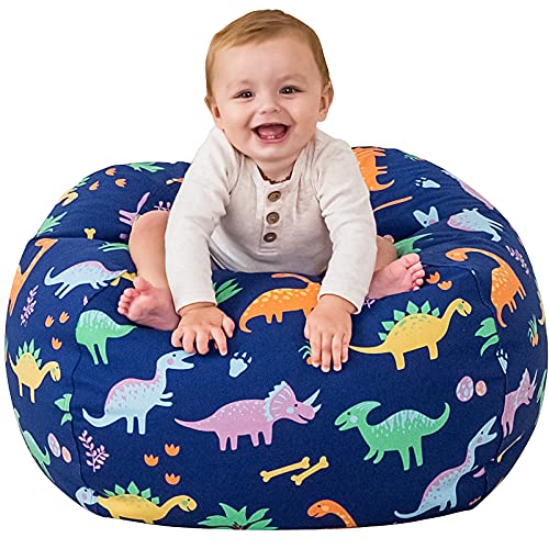 Aubliss Stuffed Animal Storage Bean Bag Chair Cover Only For Plush Toys, Blankets, Medium 32"-Canvas Dinosaur #TOP5