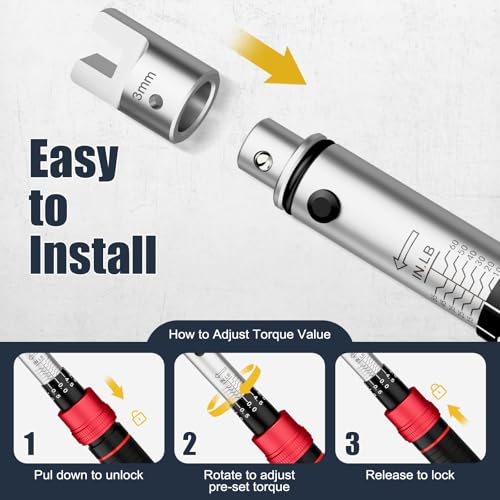 Image of VANPO Spoke Torque Wrench, 10-60 in-lb, for Motorcycle Wheel Maintenance | 1 /4 inch Drive Small Torque Wrench Kit with 9 Spoke Wrench Heads (5.1-6.9mm) & Spline, Spoke Wrench for Mountain, Road Bike