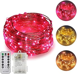 ErChen Battery Powered Dual-Color Led String Lights, 33FT 100 LEDs Color Changing Dimmable 8 Modes Silver Copper Wire Fairy Lights with Remote Timer for Indoor Outdoor Christmas (Warm White, Red)