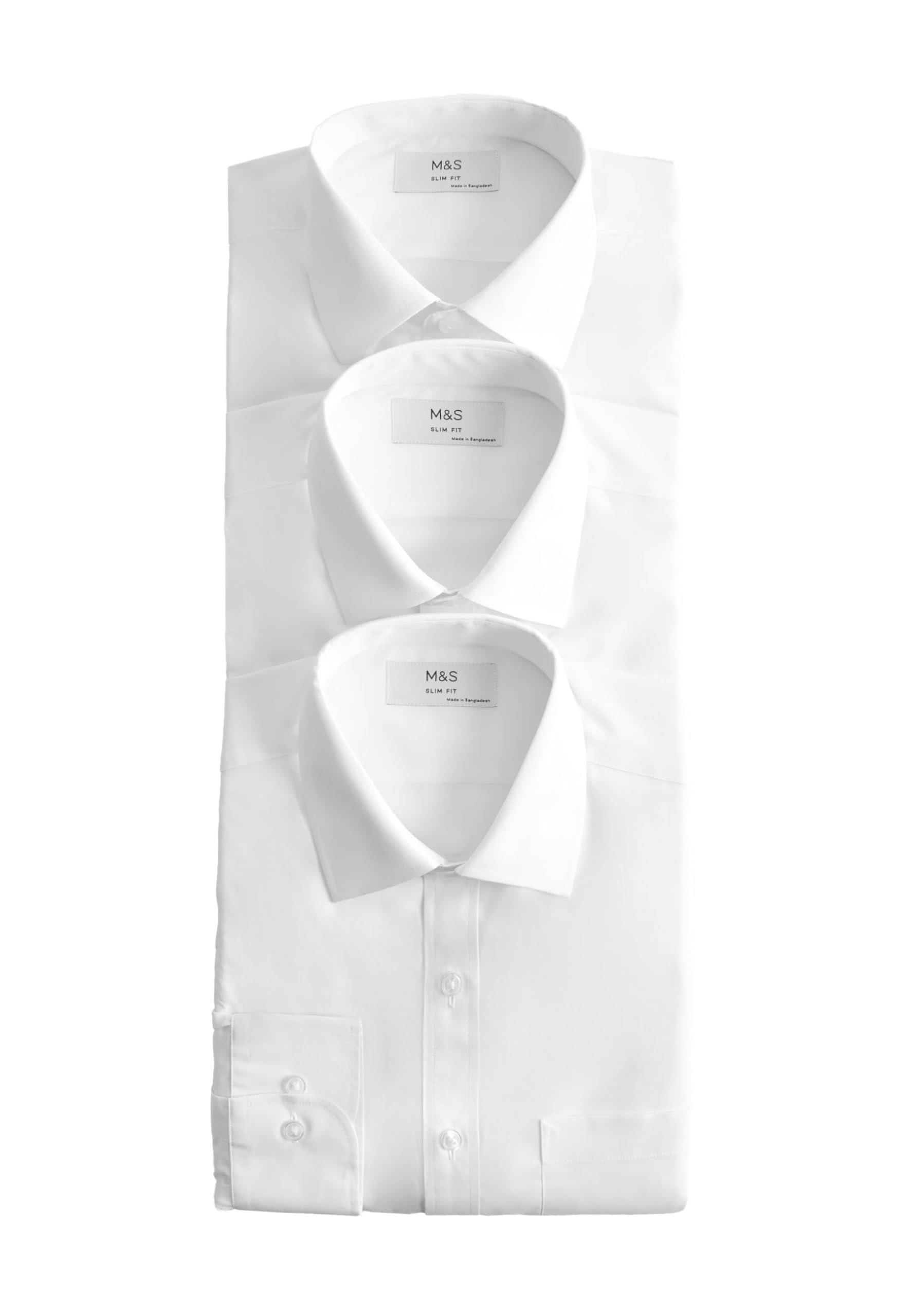 Marks & Spencer Camisas Fáciles de Planchar para Hombre Pack de 3, Ajuste Entallado