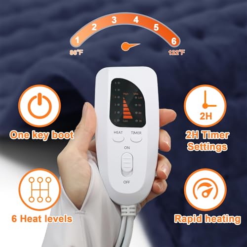 Image of Heating Pad,Electric Heating Pads,Heating Pad for Back,DarkBlue,40x20 Inch | Heating Pads for Shoulder,Neck,Abdomen,Knee,Arms,Legs,Heat Pad for Birthday Father Mother Gift Women Men,6 Heat Settings