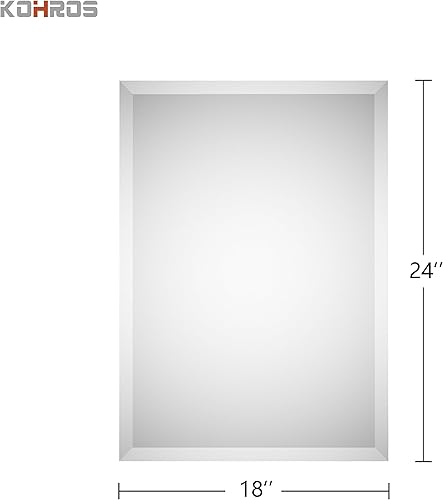 Miniatura 2 de KOHROS Espejo de pared rectangular sin marco, espejo de baño de 18 x 24 pulgadas, espejo de borde biselado para tocador y entrada, colgar horizontal