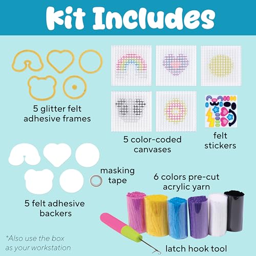 Image of Creativity for Kids Make Your Own Latch N' Patch Fuzzy Stickers Kit | Assemble, Trim & Decorate 5 DIY Yarn Patches | Mess-Free Latch Hook Craft | Sleepover & Screen-Free Kids Activity (Ages 7+)