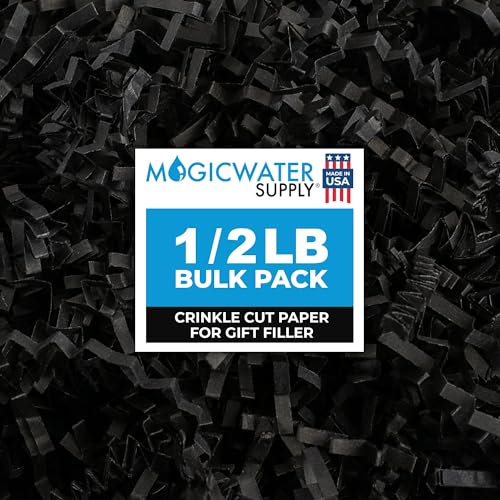 MagicWater Crinkle Cut Paper for Gift Baskets - 1/2 LB - Black - Perfect for Shredded Paper Filler, Basket Filler, Gift Boxes, Bridesmaid Gifts, Halloween Stuffers & More – Ideal for All Occasions