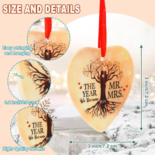 Image of Wedding Ornament 2024 - Handcrafted Heart Ceramic First Anniversary Keepsake - Romantic Mr. & Mrs. Ornament for Couples - First Christmas Married Gift - 2024 Holiday Home Decor