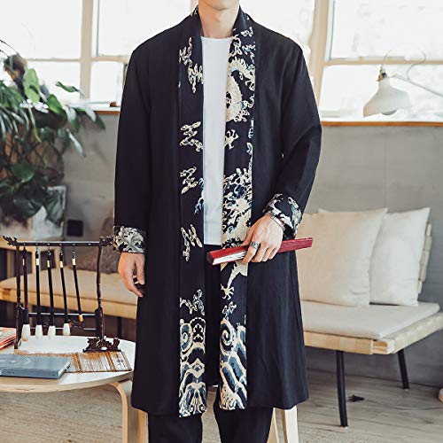 Seidarise Men's Long Kimono Cardigan Robe Japanese Style Flying Crane Seven Sleeves Open Front Coat2