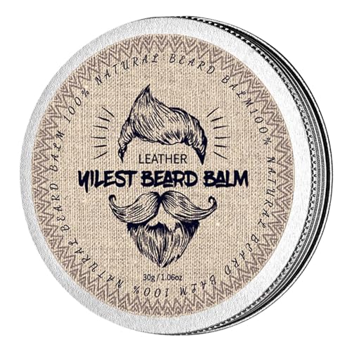 Image of Beard Balm with Sandalwood Fragrance - Beard Wax - Styles, Strengthens & Makes Beards & Moustaches Soft - Gifts for Men (Leather)