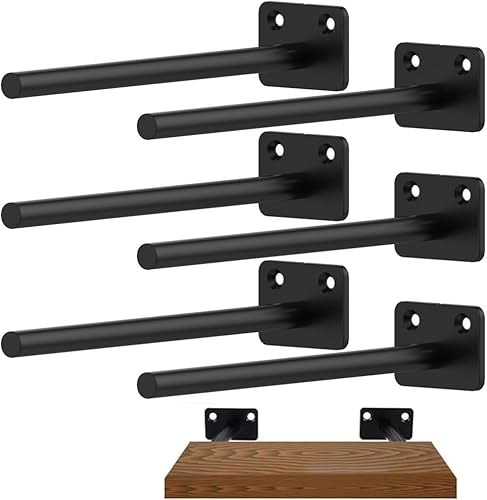 Miniatura 9 de Soporte flotante para estantes de pared de 11.25 pulgadas, paquete de 4 soportes en L resistentes para estantes, soportes flotantes de acero negro