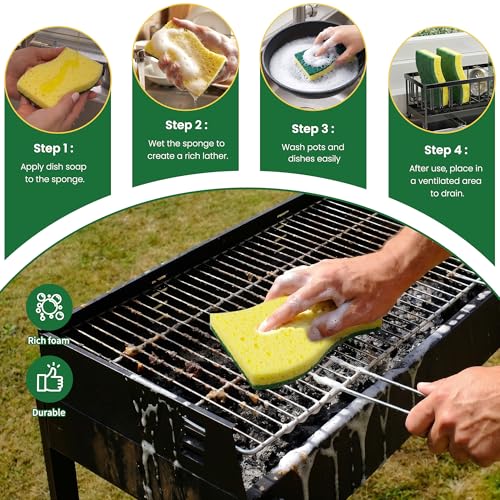 Image of 12 Count Heavy Duty Scrub Sponges,Dual Sided Kitchen Sponges for Non-Coated Cookware and Outdoor Grills, Flexible, Durable, and Strong, Long Lasting Cleaning Sponges for Cleaning Kitchen Dishes