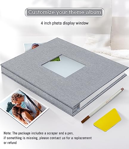 Popotop-Photo-Album-Self-Adhesive-with-Picture-Display-Window40-Pages-DIY-Baby-Memory-Book-for-4x6-8x10-PictureLinen-Cover-Scrapbook-for-Weddingwith-Scraper-and-Metallic-Pen