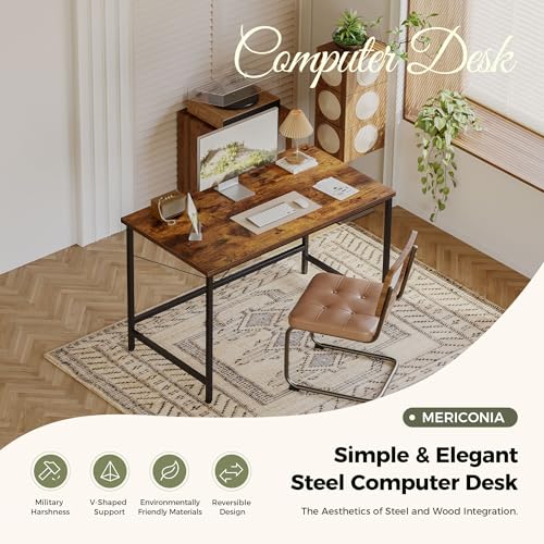 Image of Mericonia 32x20 Inch Computer Desk, 0.6 inch Thick Small Office Table | Modern Simple Style, Small Study & Writing Table for Home Bedroom Work, Brown