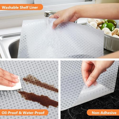Image of JD FRESH 5 Meters EVA Food Grade Fridge Mats /Anti Slip Mat for Kitchen /Washable Shelf Liner Roll Sheet for Wardrobe /Cabinet /Dining Table /Drawer Mat Roll /Refrigerator Mats (Diamond Texture,Clear)