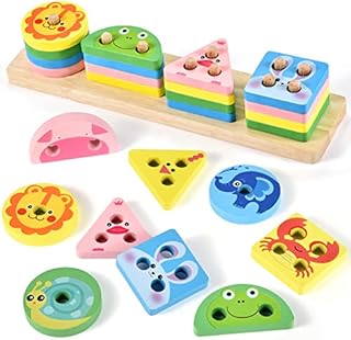 Atoylink Wooden Montessori Toys for 1 2 3 4 Years Boys Girls Wooden Sorting Stacking Toys Shape Sorter Color Animal Recognition Preschool Educational Toys Early Development Gift for Kids Toddlers