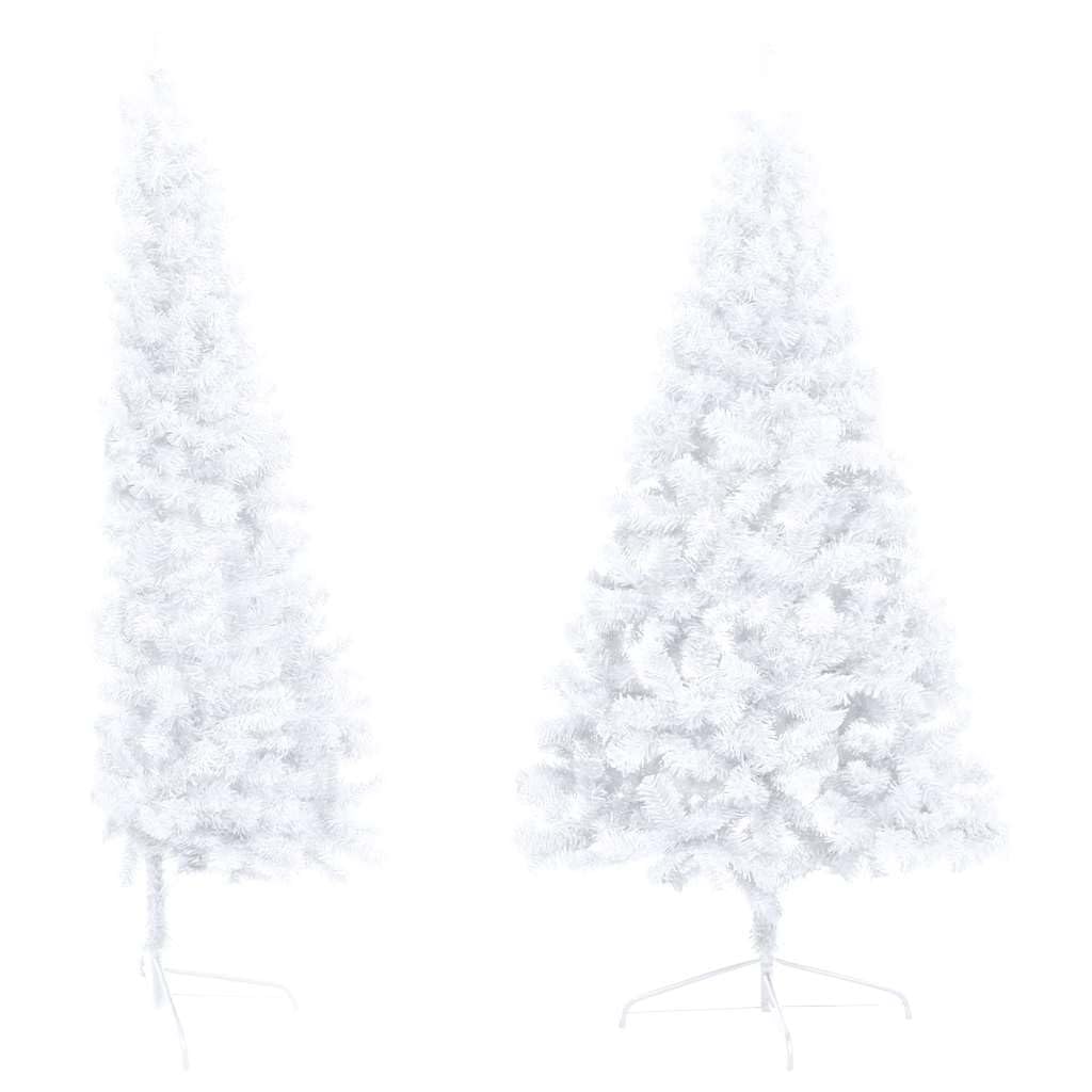 Semi albero di Natale artificiale, 240 cm, bianco, con 150 LED, 1050 punte, con sfere e punta, salvaspazio per parete, decorazione festiva