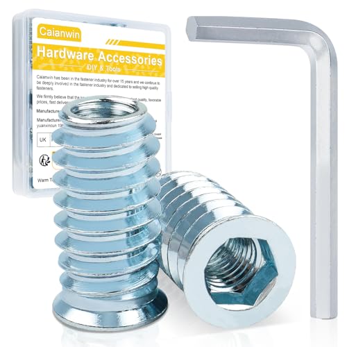 20 Stück Einschraubmutter M10, Caianwin Einschraubmuttern Holz M10 X 25mm Gewindeeinsatz Holzmuttern mit Schraubenschlüss Zinklegierung Hex Innensechskant Mutter Möbelmutter für Holzmöbel