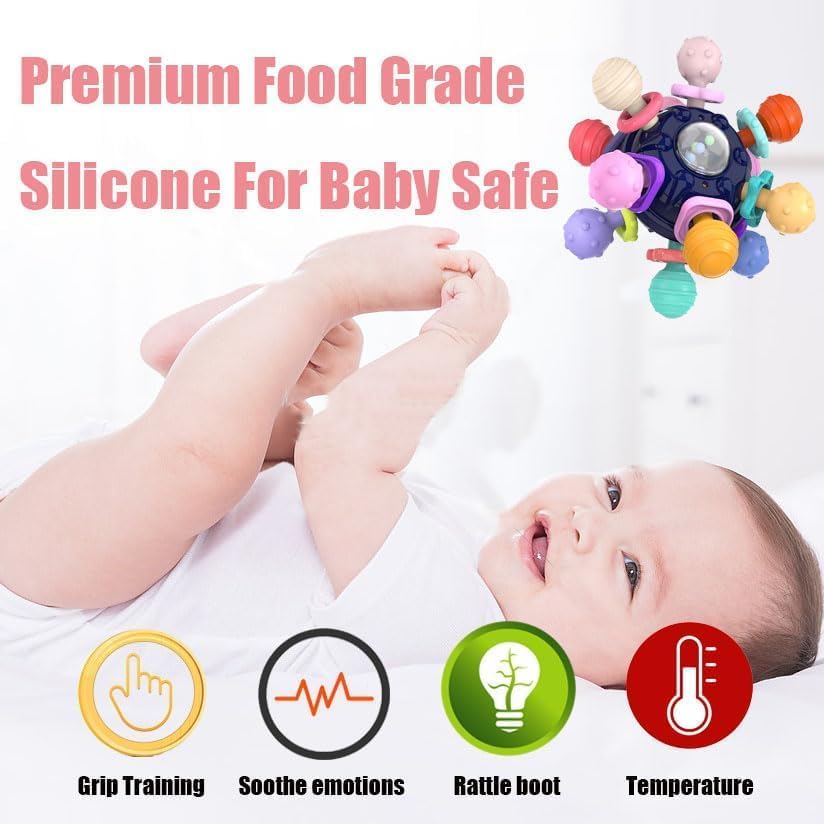 Image of Baby Montessori Sensory for 0-6 6-12 Months, Baby Teether Teething for Babies 0 3 6 9 12 18 Months, Newborn Infant Learning Developmental Gifts for 1 2 Year Old Boys Girls (Dark Blue)
