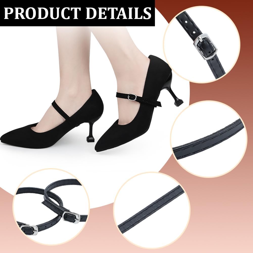 2 Pairs PU Leather Replacement Ankle Strap for High Heels 2 Colors Detachable Shoe Lace Strap