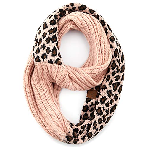 C.C Exclusives Solid Color Ribbed Infinity Scarf with Leopard Pattern Cuff (SF-80) (Indipink)