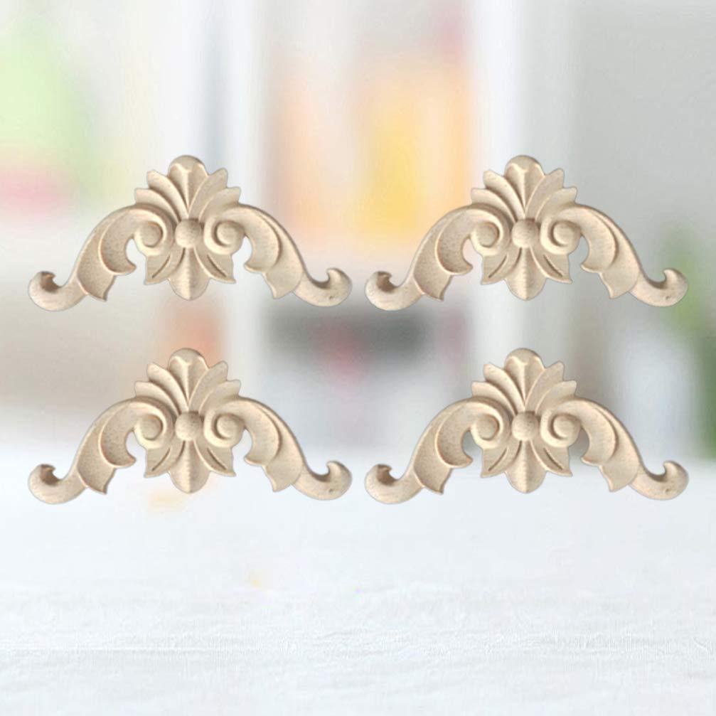 4 Applicazioni In Legno Intagliato Per Mobili - Rose Floreali Non Verniciate 8x8 Cm - 2