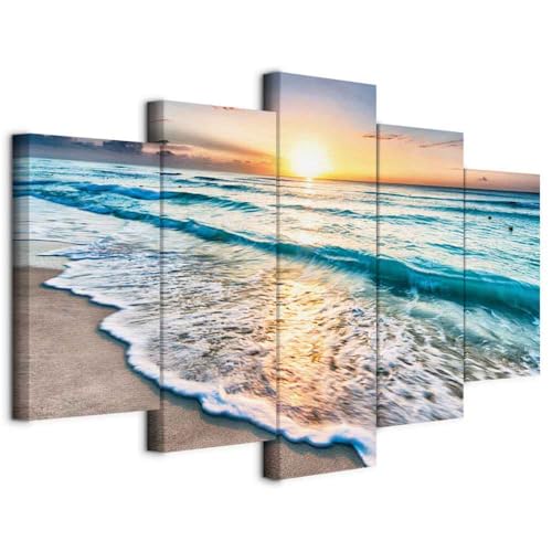 murando Quadro Acustico Mare Spiaggia 5 pezzi schiuma acustica Quadri Moderni Grandi - Camera da Letto Matrimoniale - Stampa su Tela - Pannelli Fonoassorbenti Decorativi - Fonoassorbente