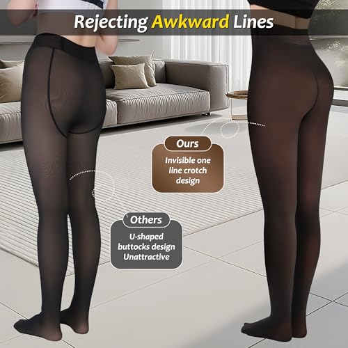 Image of Fleece Lined Tights Sheer Women,Fake Translucent Warm Pantyhose Leggings Sheer Thermal Tights for Women in Winter.