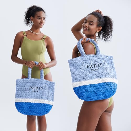Image of Large Straw Tote Bag Summer Straw Purse for Women Holiday Raffia Woven Beach Bag Handbag
