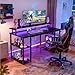 ODK 48 inch Gaming Desk with LED Lights & Power Outlets, Computer Desk with Monitor Stand & Storage Shelves, CPU Stand, Home Office Desk, Black