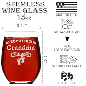 Promotedtograndmaest202415ozstemlesswineglassgiftsfornewgrandparentnewgrandmawineglassbirthdaygiftsmothersdaygifts Urban Country Home Decor Promoted to grandma est 2024 15oz stemless wine glass gifts for new grandparent new grandma wine glass birthday gifts mothers day gifts urban country home decor