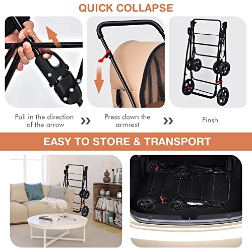 Giantex Double Pet Stroller with 2 Detachable Carrier Bags, Safety Belt, 4 Lockable Wheels Cat Stroller Travel Carrier Strolling Cart, Folding Dog Stroller for Small Medium Dogs Cats Puppy (Beige) Giantex Double Pet Stroller with 2 Detachable Carrier Bags, Safety Belt, 4 Lockable Wheels Cat Stroller Travel Carrier Strolling Cart, Folding Dog Stroller for Small Medium Dogs Cats Puppy (Beige)