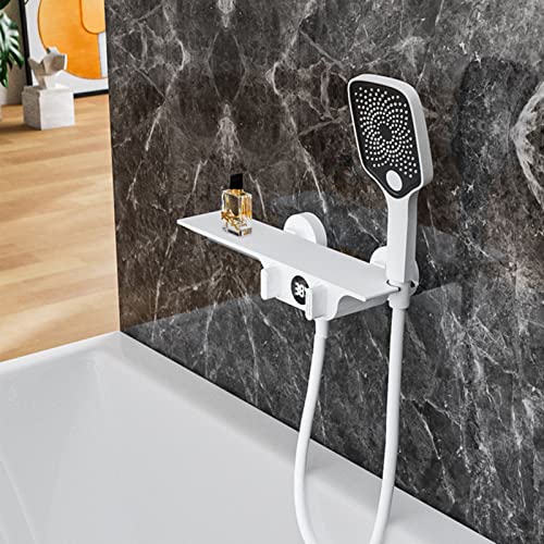 Robinet de baignoire effet cascade mural avec douchette laiton blanc - 4