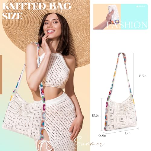 Crochet Beach Tote Bag Summer Vacation Hobo Tote Knit Bags for Women Mesh Woven Travel Crochet Purse Aesthetic Bag2
