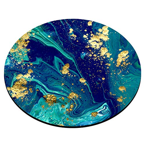 Smooffly Blue Marble Round Mouse Pad Cute Mat Gold Green Turquoise Circular Mouse Pads Size 7.9 x 7.9 x 0.12 Inch