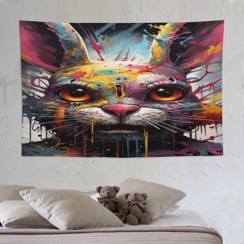 Tapisserie murale lapin 150x230cm grand format imprimée en 3D par PAZZK
