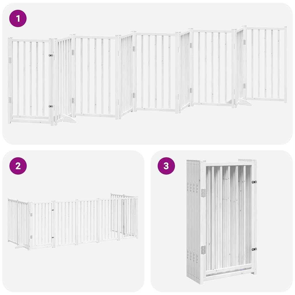 Homgoday Barrera para Perros,Barrera de Seguridad para Perros Mascotas,Valla Perros Interior Puerta para Perros Plegable 9 Paneles Madera álamo Blanca 450cm