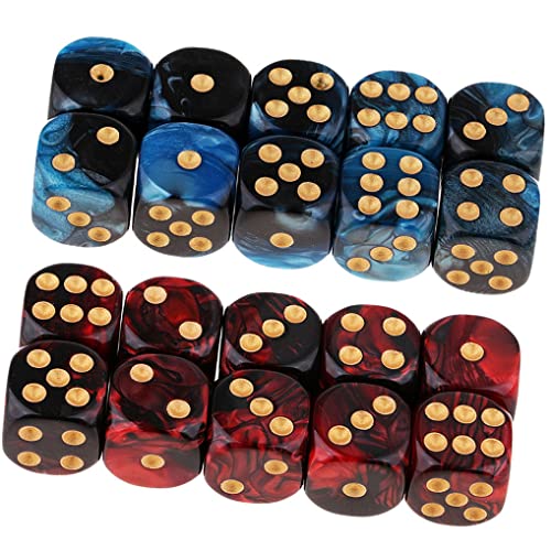 Yourandoll 20 STÜCKE Polyedrische Würfel D6 Würfel 16mm Acryl Dice Spielwürfel for DND RPG Tischspiele (Blau Schwarz und Rot Schwarz)