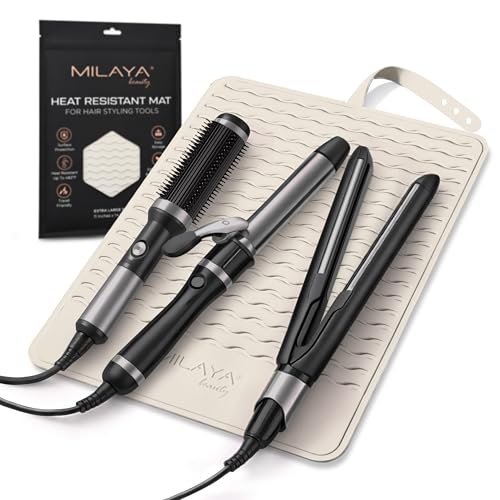 Milaya Beauty Large Heat Resistant Mat for Hair Tools – Silicone Curling Iron Holder & Flat Iron Holder – Non-Slip Hot Tool Mat & Vanity Mat – Vanity Accessories for Women, Home, Salon, or Travel