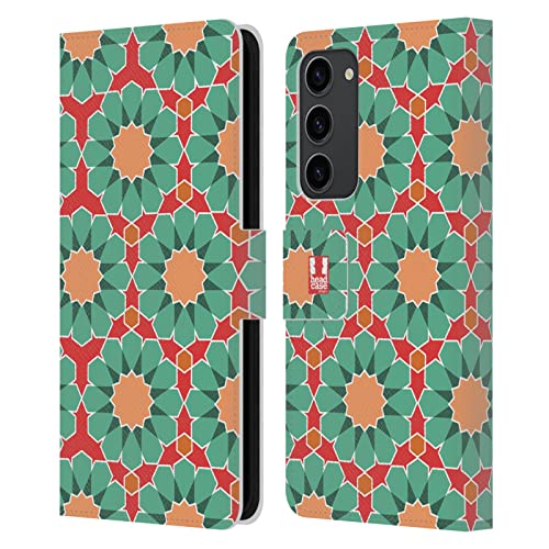 Étui portefeuille Galaxy S23 Plus Head Case Designs en cuir avec motifs marocains vert clair