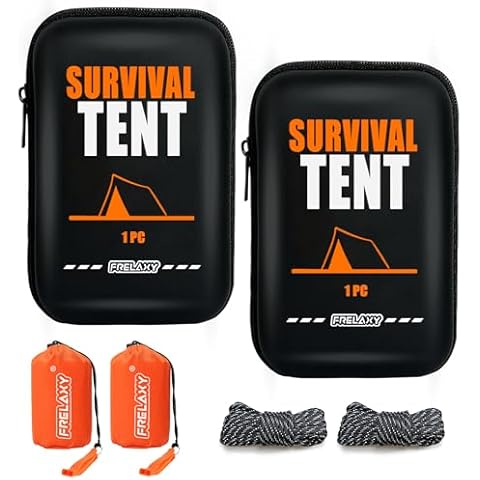 Frelaxy Extra-Thick Emergency Tent, Compact Survival Tent with Whistle, Upgraded Paracord, Storage Pouch, and EVA Case, 2 Person Emergency Shelter for Backpacking, Hiking, Outdoor (Orange - 2 Pack) Cover