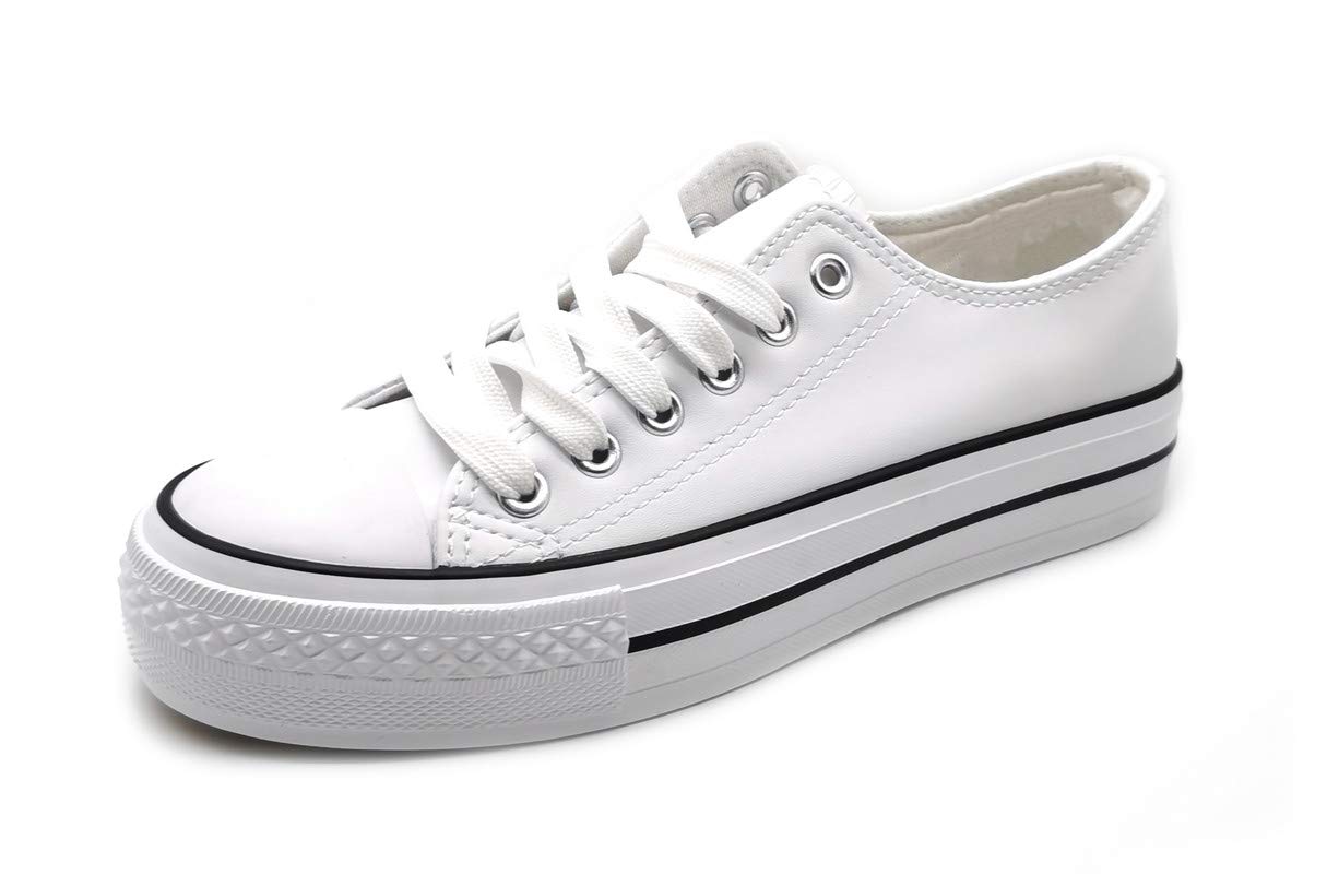 P&L Zapatillas Blanca Negra Mujer con Plataforma Polipiel Zapatillas Suela Doble Zapatillas Bambas Deportivas Plataforma Mujer