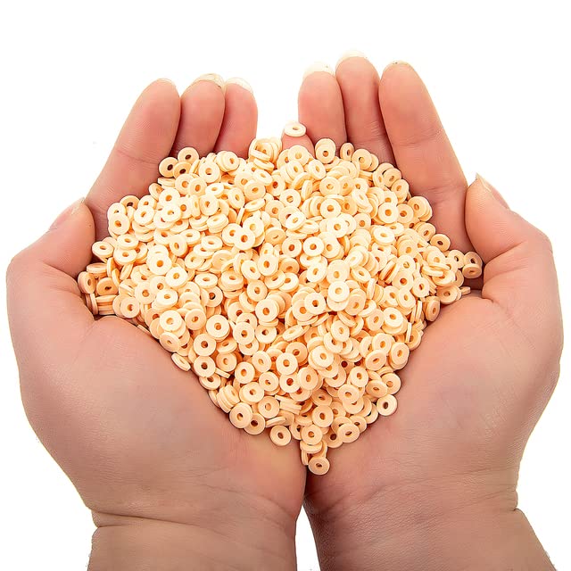 200 cuentas redondas planas de arcilla polimérica, espaciadoras sueltas, hechas a mano, cuentas de arcilla Heishi para hacer joyas, pulseras, accesorios de 6 mm, caqui, 400 unidades