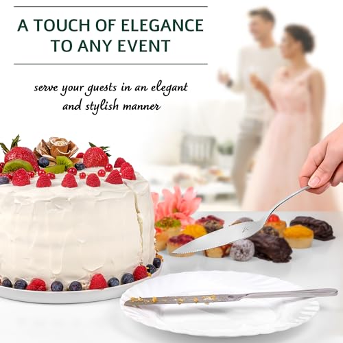 KUNDAGO Wedding Cake Knife and Server Set – 2-Pcs Cake Cutter and Cake Server Spatula – Food Grade Stainless Steel Cake Serving Set for Home, Special Events – Ergonomic Handle and Serrated Edge