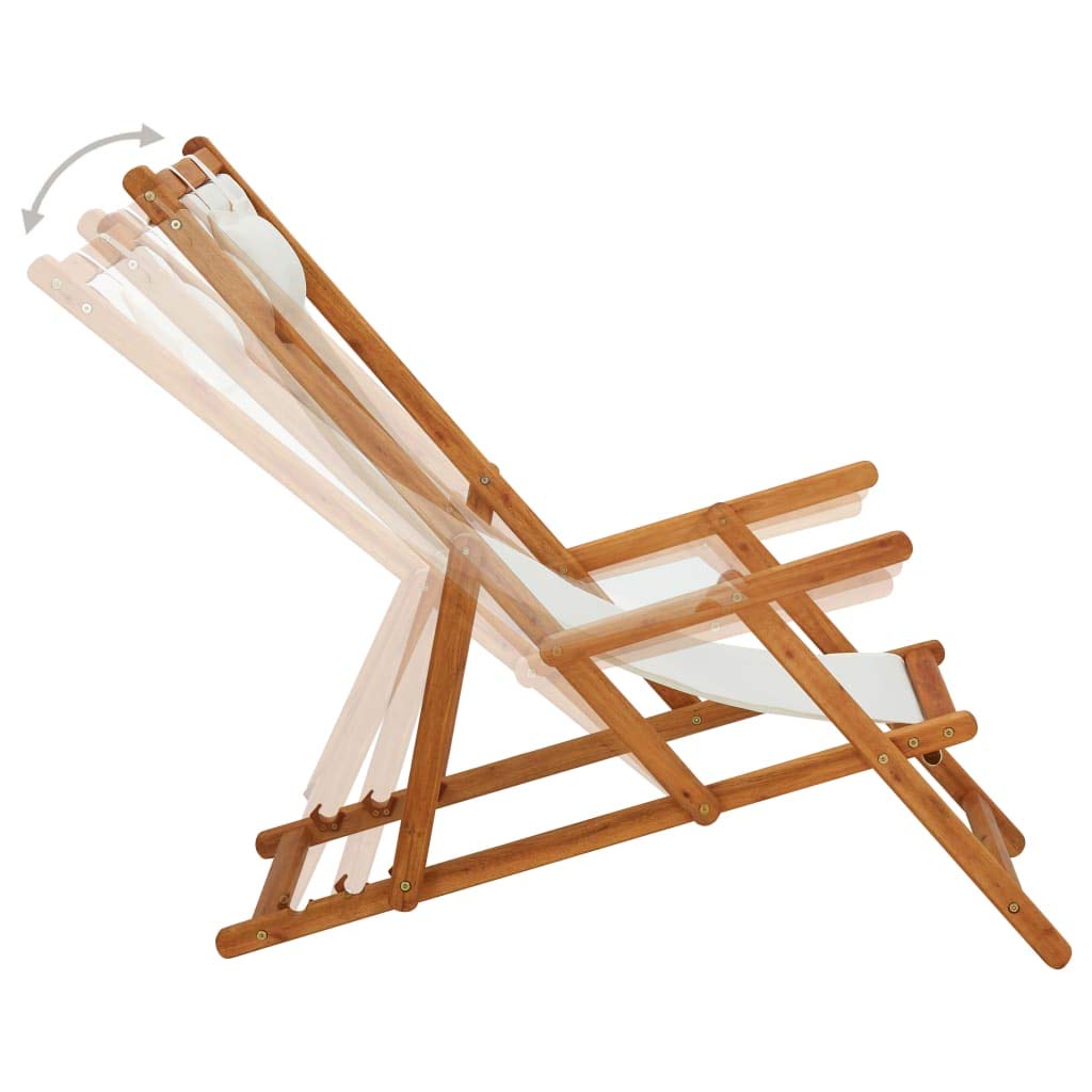 Genérico Silla Playa Madera Eucalipto Plegable 3 Posiciones | Marco de madera resistente, asiento de tela crema, capacidad 110 kg, plegable para transporte
