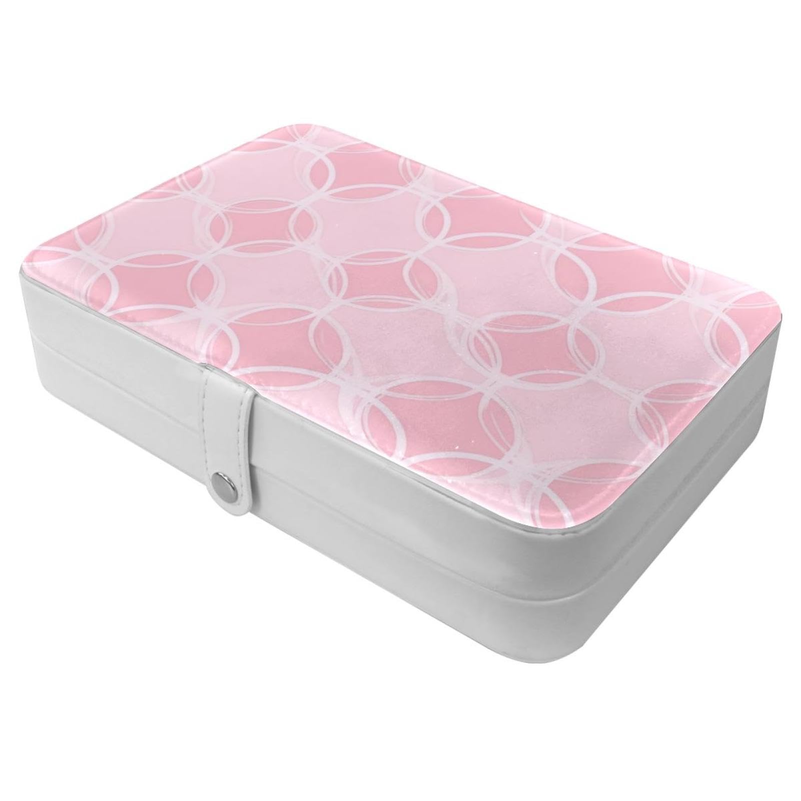 Boîte à bijoux de voyage rose motif géométrique pour bagues et colliers