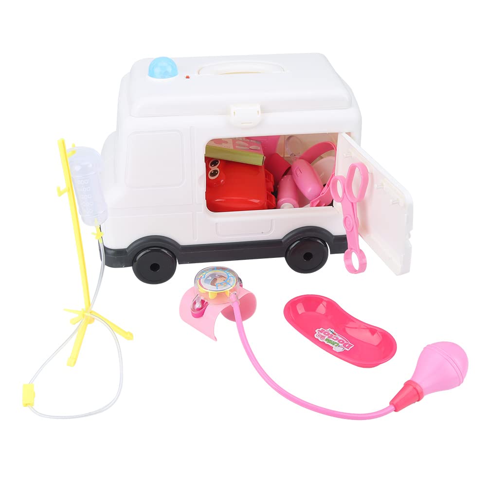 I bambini in plastica fingono di giocare al dottore al set di giocattoli al