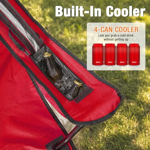Image of Romswi Portable Camping Chairs, Heavy Duty Folding Outdoor Chairs, Folding Chair with 4-Can Cooler Bag for Camping, Fishing, Garden, 2-Pack, Red
