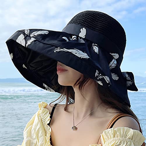 Chapeau de soleil pour femme grand bord pliable en maille respirante avec nœud élégant pour la plage