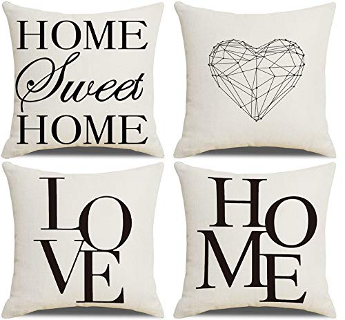 Epinki 50x50cm Kissenbezüge Set 4Pcs, Zierkissenbezüge in Leinen mit Home Sweet Home, Weich, Quadratische Kissenhülle für Sofa, Auto, Terrasse Dekoration - Schwarz Weiß, Set 7 Cover
