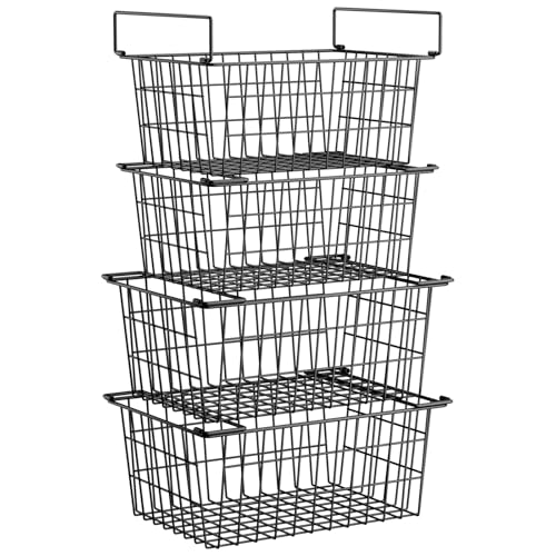 Image of Homics Freezer Organizer Bins, Large Capacity Stackable Baskets for Deep Chest Freezer Easy Get and Sort Bottom Frozen Meats Food Storage Containers Pantry Storage and Organization, 4pcs