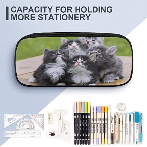 Kamuff Cats Pu Leather Quad Pen Case Zipper Pencil Pouch Holder For Pens Case Office Storage Box Organizer Pen Bag(8×1.5×3.5 In) #TOP3