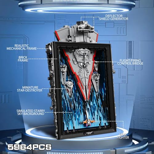 UROINT Space War Ship Building Block Sets for Adults, 5345 Piece Large 3D Wall Art Display Warship Model Kit, Cool Home Room Decor, Xmas Christmas Birthday Gifts for Teens Boys Age 13 14 15 16+ by UROINT - Used condition - Image 4